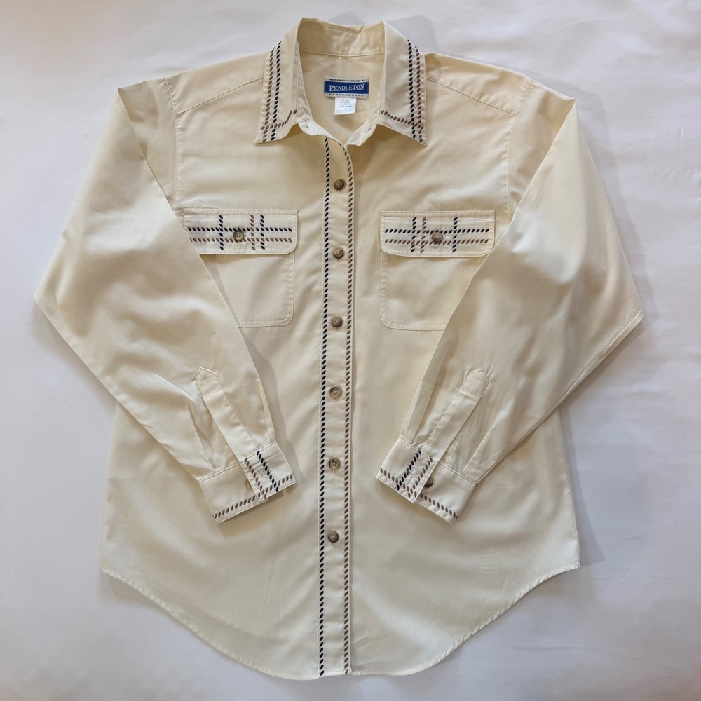 Vintage Pendleton Button Shirt Ivory Embroidered Western Preppy Country  Sz 4